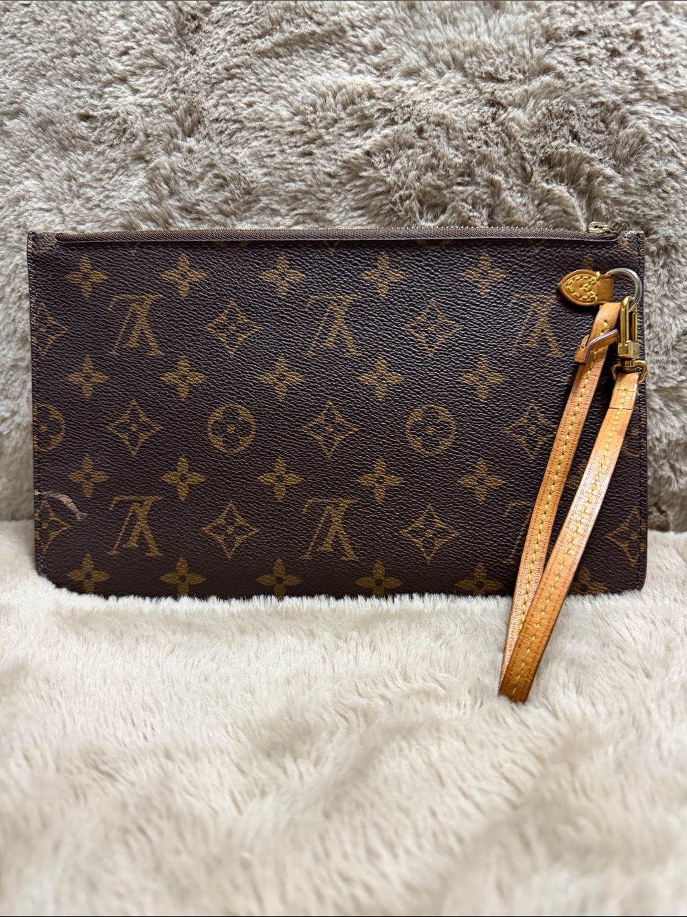 Louis Vuitton Monogram Clutch with Tan Strap